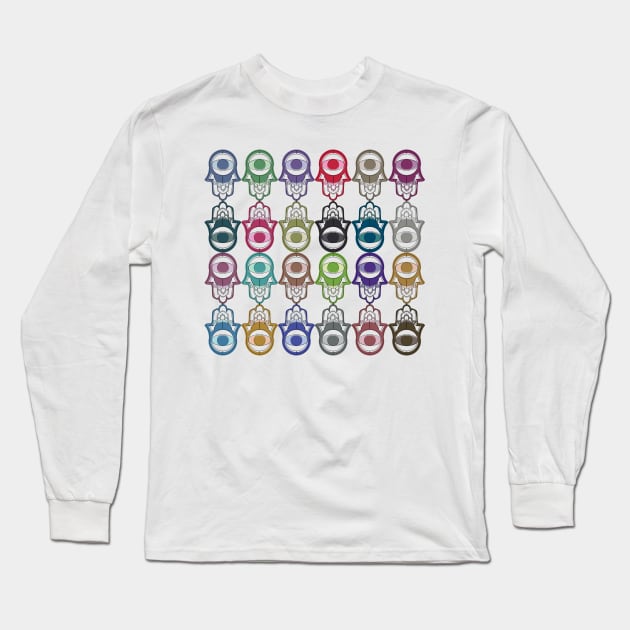 Colorful Pattern of Hamsa for Protection and Good Luck Long Sleeve T-Shirt by ibadishi